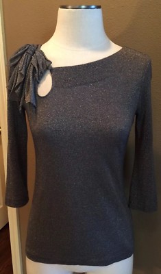 Anthropologie Deletta XS Jersey T-Shirt Top Gray W Gold Sparkle Threading
