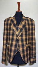 New Scottish Men Brown C Tweed Wool Highland Kilt Argyll Braemar Jacket and Vest