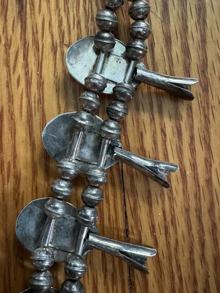 Vintage Signed Native American Silver Kingman Turquoise Squash Blossom