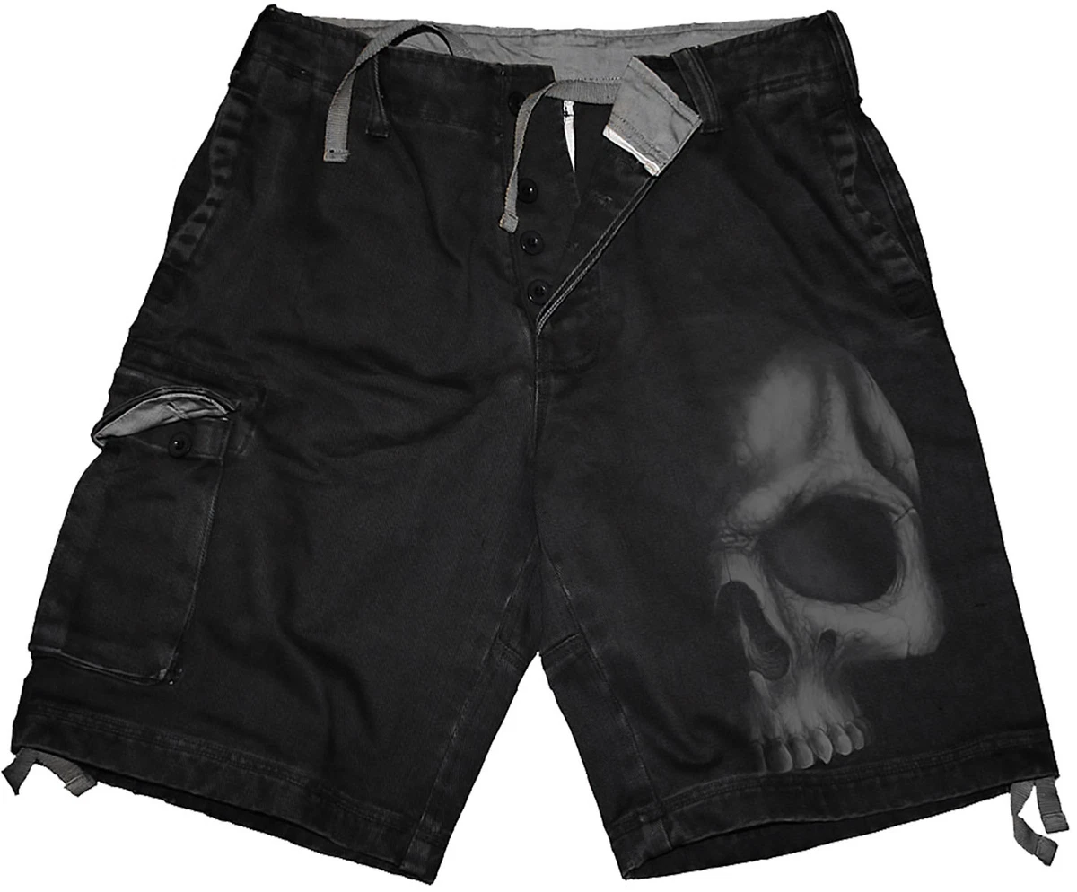 Spiral Direct SHADOW SKULL Vintage Cargo Shorts Black Skull Goth