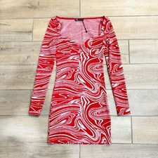 NWOT Zara Women's Long Sleeve Mini Dress Sweater Jacquard Swirl Print Red Small