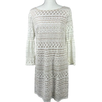 Eliza J Women's Ivory Cream Lace Overlay Sheath Dress Size 8 Bell Sleeves |  eBay