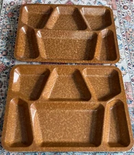 2 Vintage US AMD WW2 1945 Melamine Brown 6 Compartment Cafeteria Mess Hall Trays