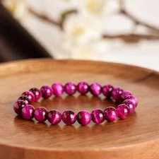 2026HOT Natural 8mm Rose Red Tiger Eye Calm Bracelet Healing Reiki Handmade Gift