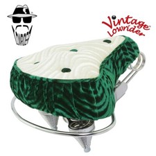 10" LONG VINTAGE LOWRIDER BICYCLE CRUISER BUTTON VELOUR SADDLE IN GREEN/WHITE
