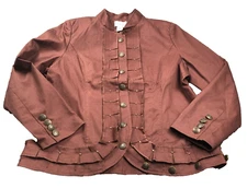 Victor Costa Collection Womens Blazer Size XL Brown Ruffle Trim Long Sleeve NWT