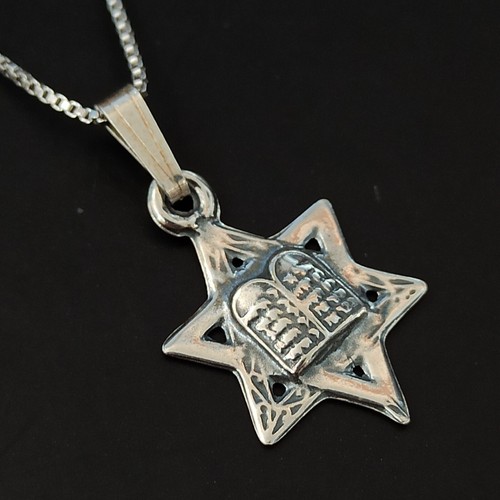 Ten Commandments Necklace Star of David Vintage Silver 925 Men Women Israel Gift - Picture 5 of 19