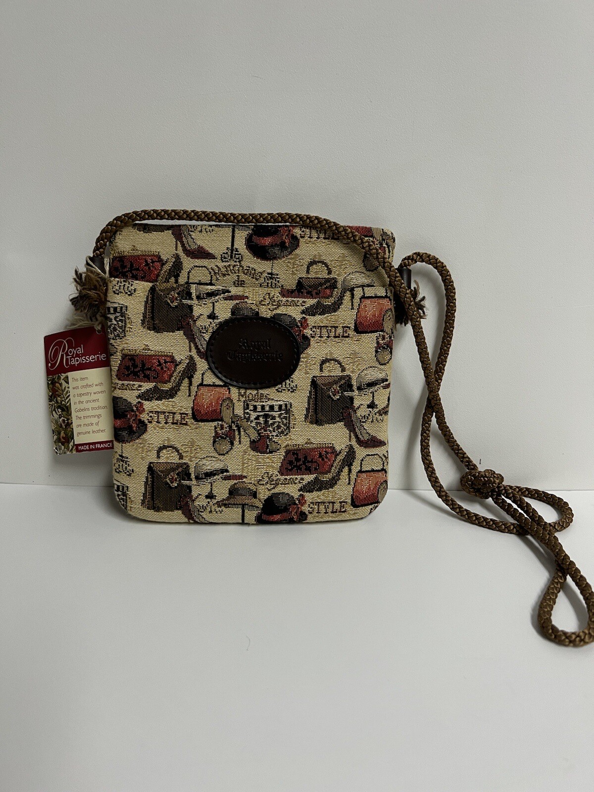 French Leather Crossbody Bag 6x6.5 with Royal Tapisserie & Logo-image