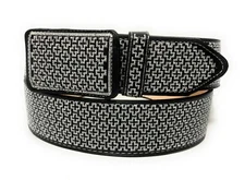 CINTO  CHARRO BORDADO HILO PLATEADO. MENS WESTERN BLACK VAQUERO LEATHER BELT