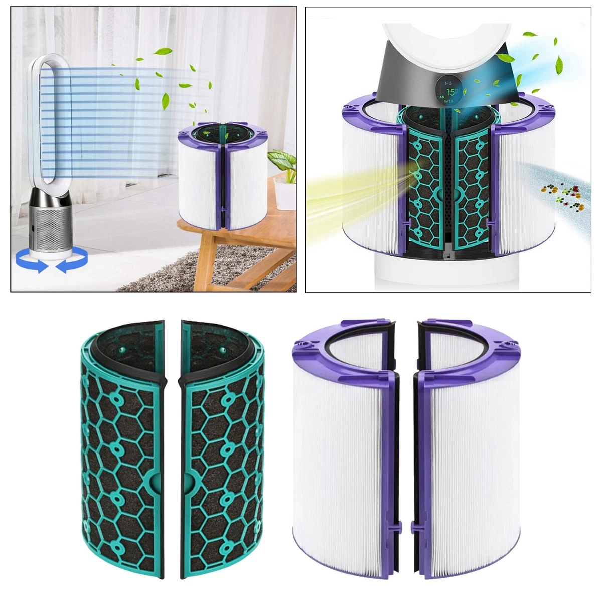 4x Glass HEPA Filter Inner Activated Carbon Filter for Dyson HP04 DP04