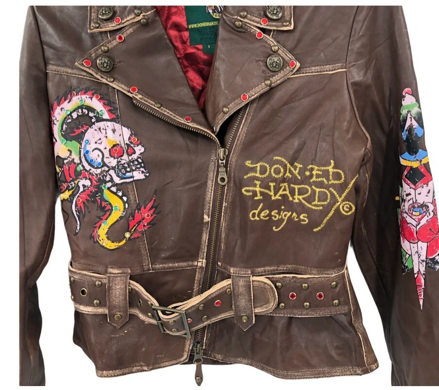 ジャケット・アウター Christian Audigier Ed Hardy velor jacket 🚨🔥Vintage Ed Hardy Hardy Christian Audigier Womens Leather