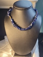 Vintage Lapis Chip Necklace Gemstone 1990s Y2k Hippie Beachy Necklace 16