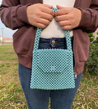 Beaded Blue Handbag / Handmade Shoulder Bag / Bride Handbag / Blue Evening Bag
