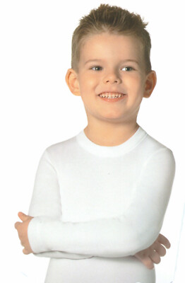 Bambino Maglia Bianca Cotone Manica Lunga Maglia Girocollo Manica
