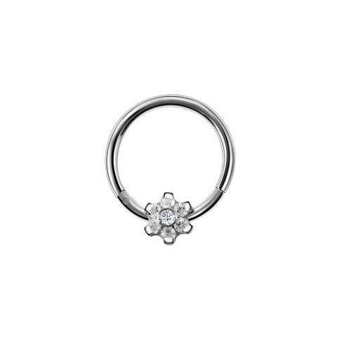 Zircon Flower Nose Ring Hinged Segment Clicker Hoop Ear Tragus Piercing Jewelry - Picture 5 of 8