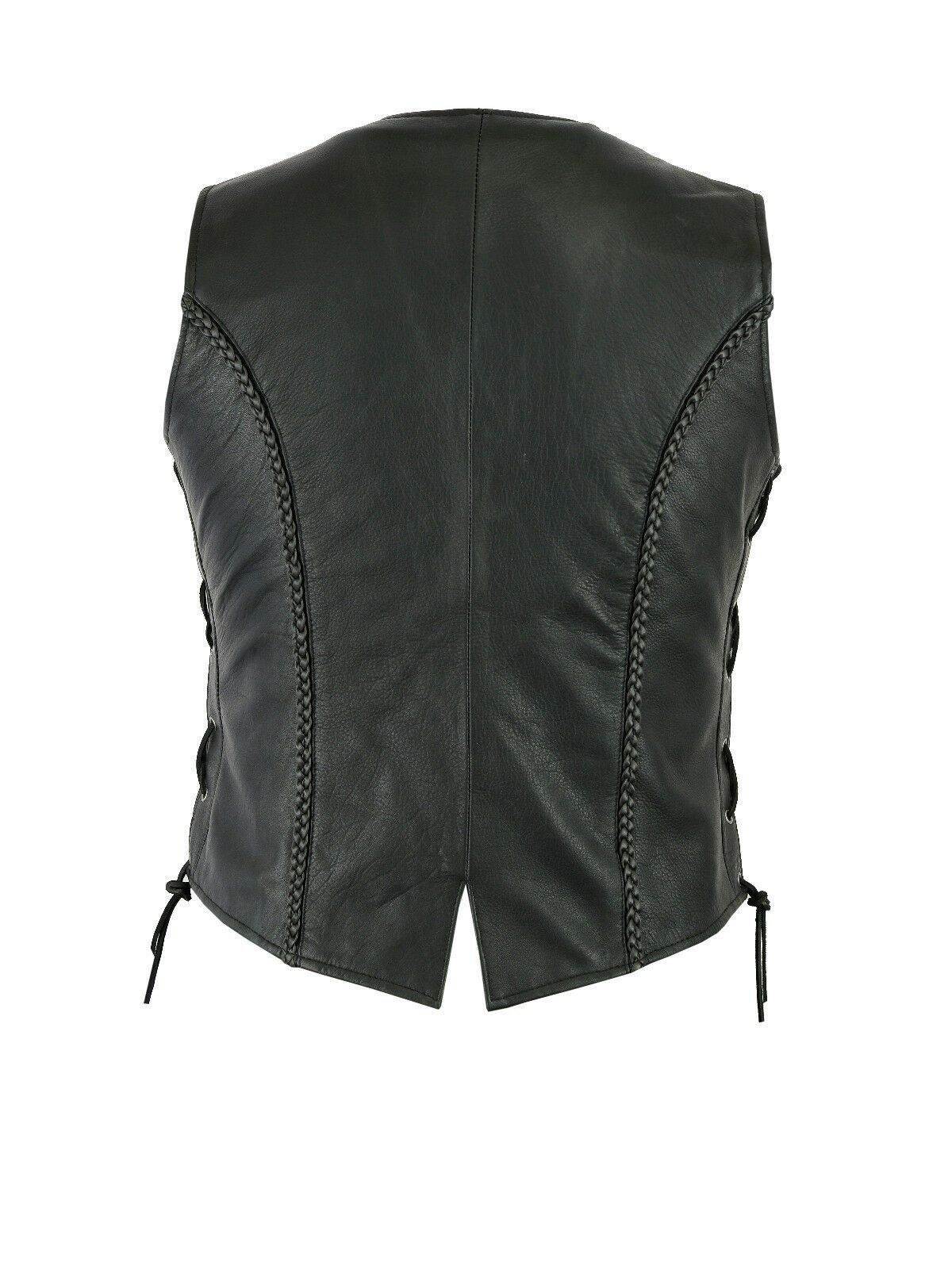 Ladies Real Leather Laced Up Motorcycle Biker Waistcoat Womens Gillette