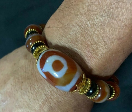 DZI nine eye tibetan bead antique genuine THAI AMULET bracelet MONEY TALISMAN - Picture 9 of 11