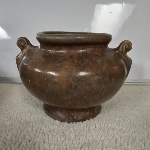 Vintage Brush McCoy Art Pottery Vase Matte Mottled Vellum 2 handled 1930s Brown