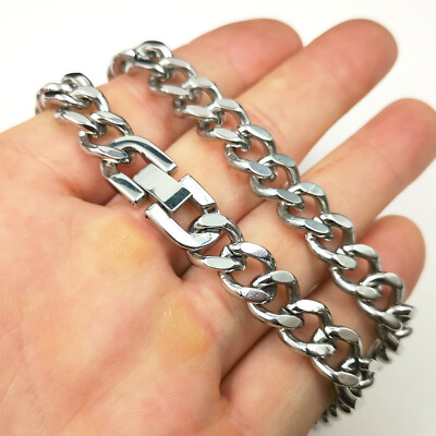 Mens Boys Cuban Curb Link Chain Necklace Stainless Steel Jewelry 9mm 24''  Silver