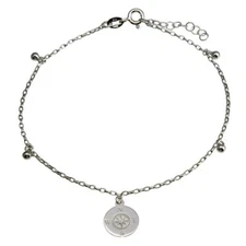 Sterling Silver Compass Disc w/ Dangling Beads Chain Anklet Bracelet