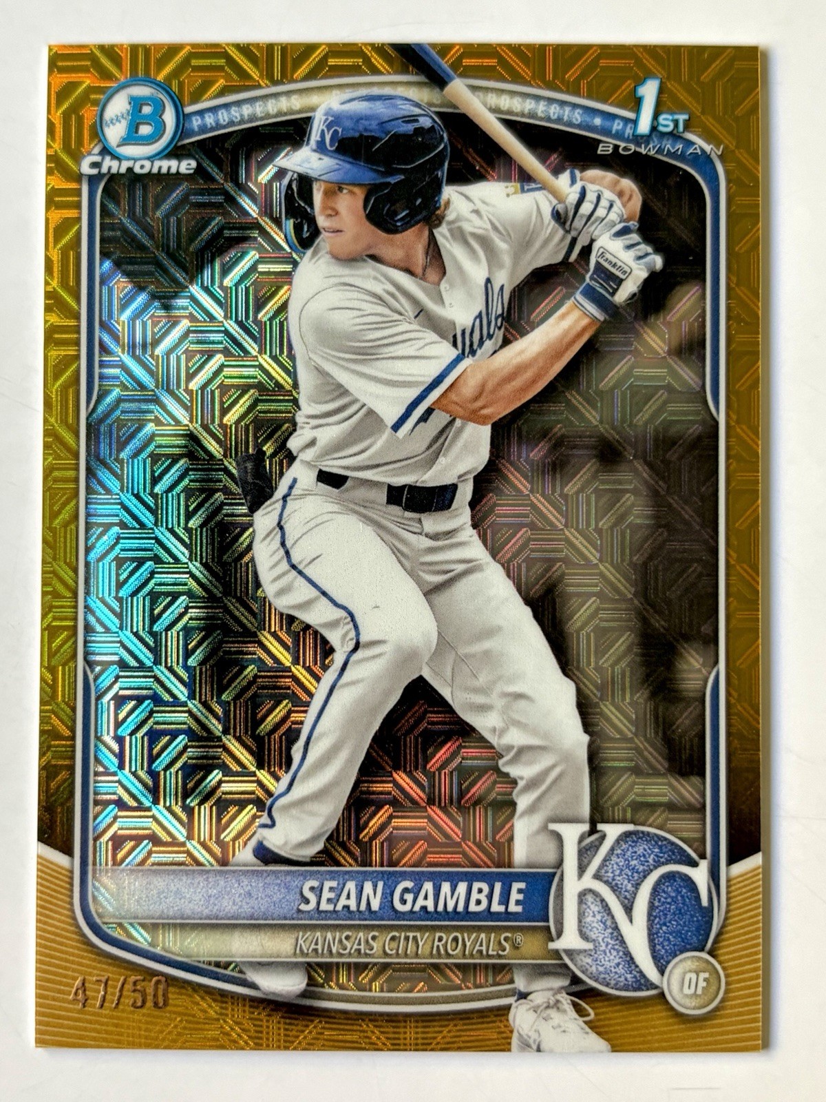 2025 Bowman Draft Sean Gamble GOLD Mojo/Mega Box Refractor /50 #BDC-178 Royals