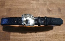 Wehmeiers of New Orleans Lizard Black Belt (28) w/ Sterling Horse Buckle.