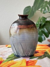 Brown to Blue Ceramic Vase 5.75 Tall Drip Gla...