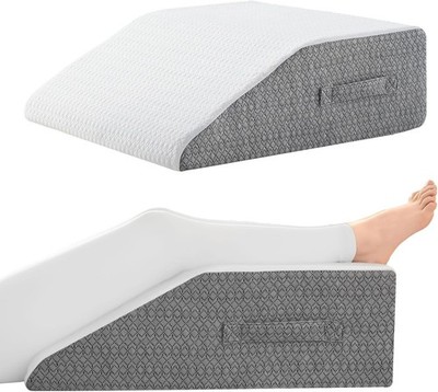 Leg Pillow for Elevation & Support, Flat to top 8 in, Grey & White 