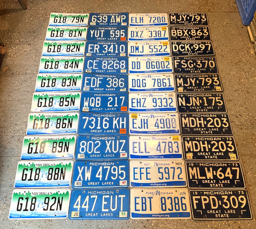 RARE LOT OF 40 MICHIGAN LICENSE PLATES 1973 BLUE BASE SPLENDOR ETC RESELL! CRAFT