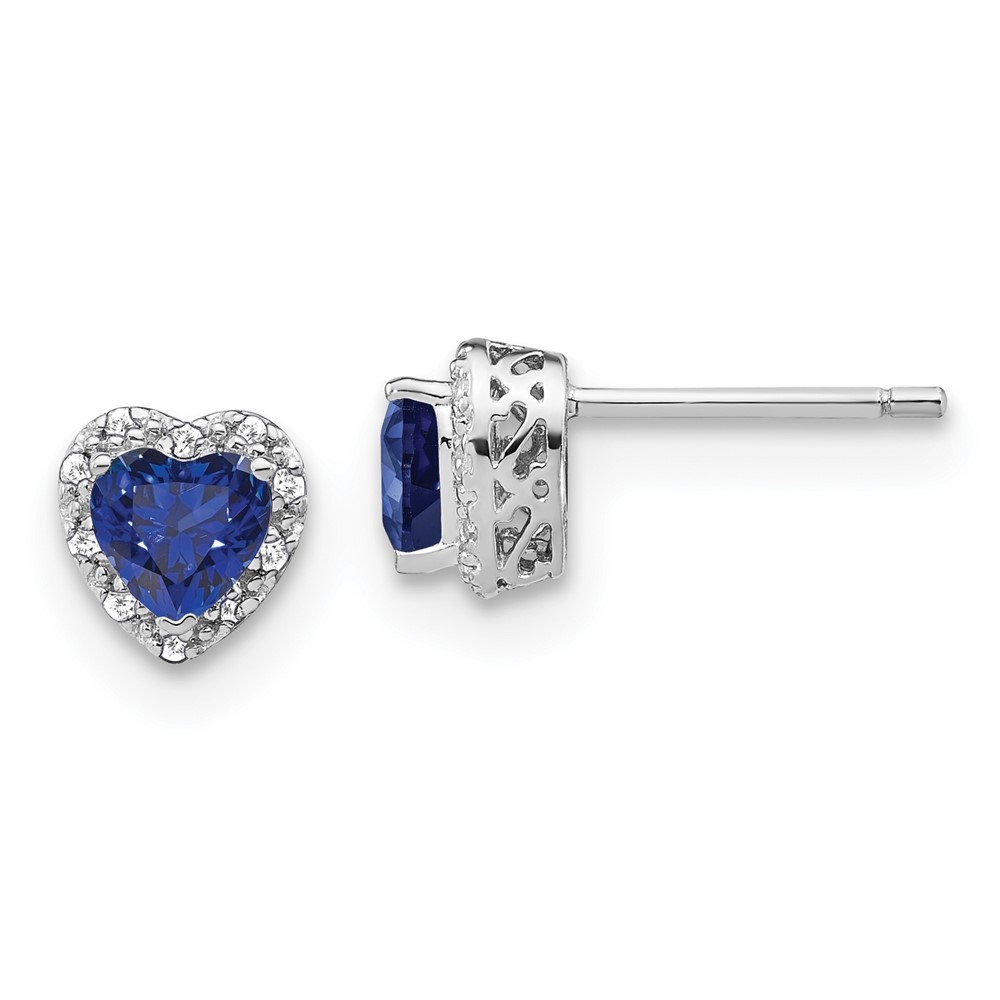 Sterling Silver Rhodium-plated Lab Created Sapphire and Diamond Stud Earrings