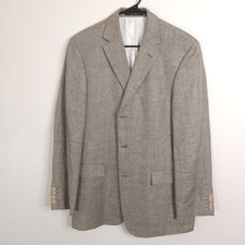 Vintage Hugo Boss Wool Linen Blend Greige Barleycorn Tweed Blazer Sport Coat 40R