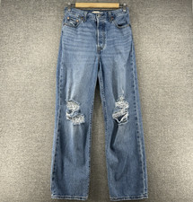 Levi s Ribcage Straight Ankle Jeans Women Size 26 Blue Denim Distressed Casual