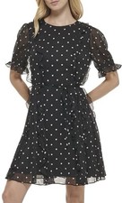 Tommy Hilfiger Women’s 14 Black Fit and Flare Chiffon Round Neck Dress Preppy