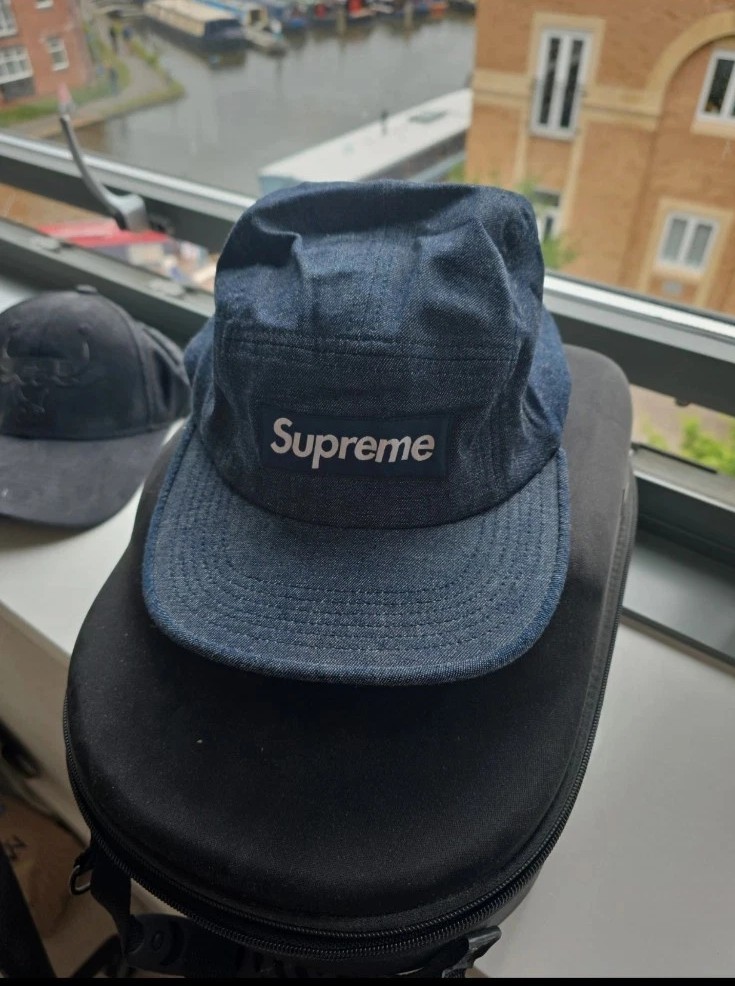 Supreme 5 Panel Blue Denim Croc Strap Camp Cap Box Logo OFFER