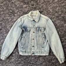 Vintage Levis Denim Trucker Jacket Mens L Distressed Made in USA 80s Blue