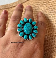 Turquoise Sterling Silver Ring: Handmade Boho Engagement Jewelry All Size