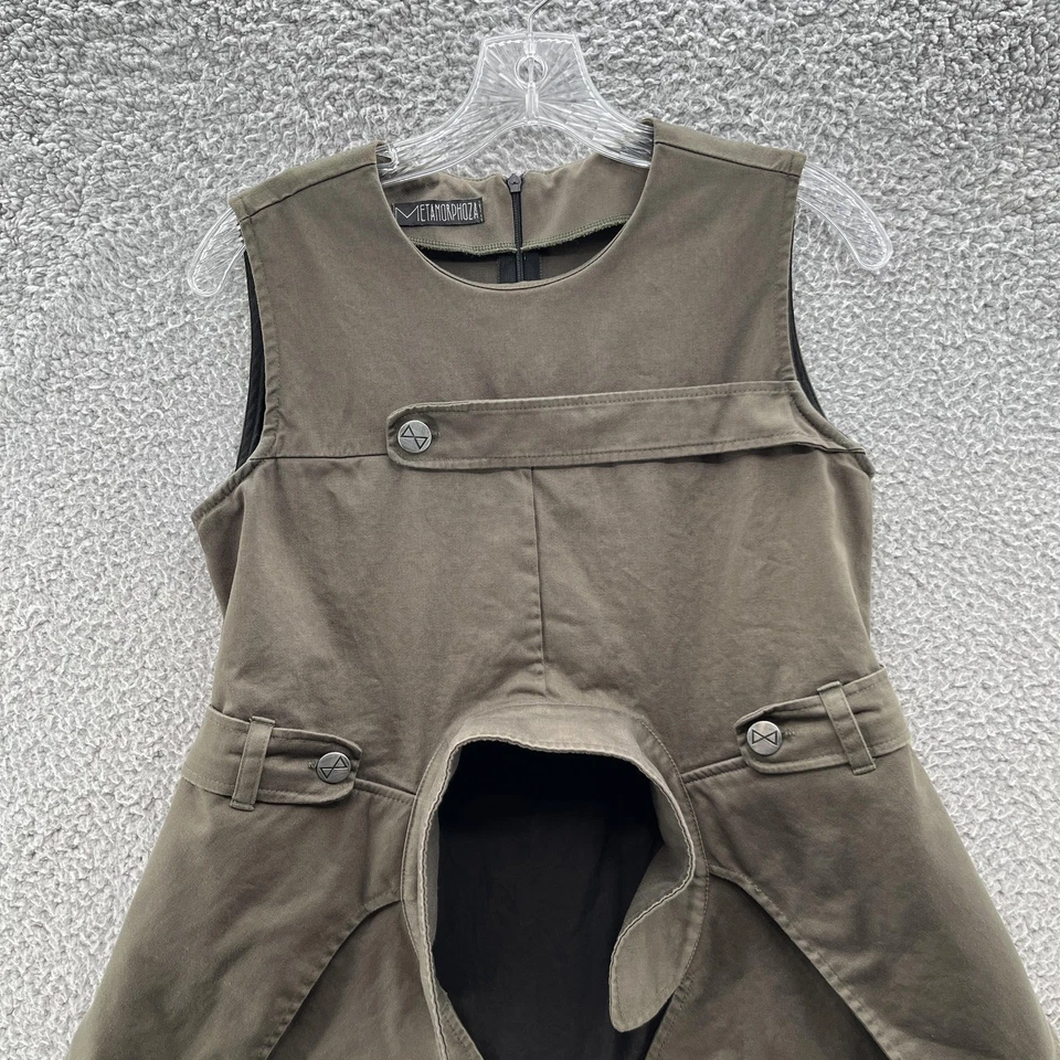 Vestido Metamorphoza Pequeño Verde Oliva Negro Arte Avant Garde Gótico Asimétrico Maxi Foto 4 de 4