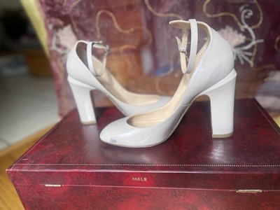 Valentino Garavani Tango Beige Patent Leather Ankle-HaloStrap Block Heel 37