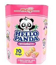 Meiji Hello Panda Cookie-Strawberry Crème Center - 1 Box/ 10 X26g Snack Bags