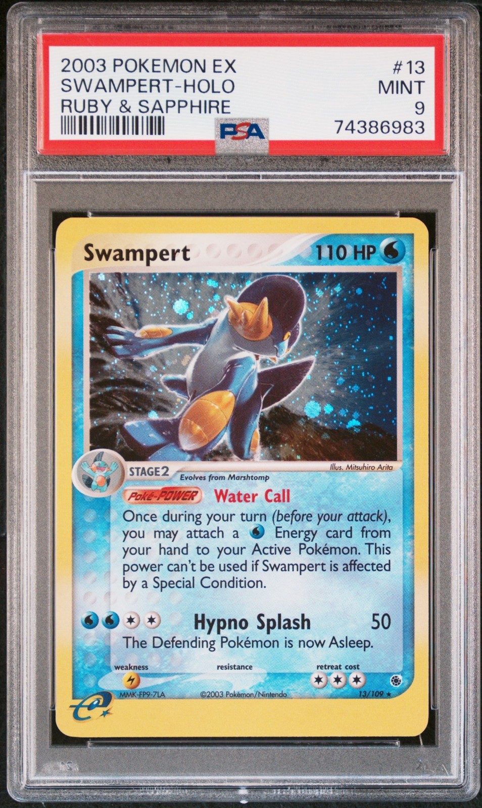 2003 POKEMON EX RUBY & SAPPHIRE #13 SWAMPERT-HOLO PSA 9