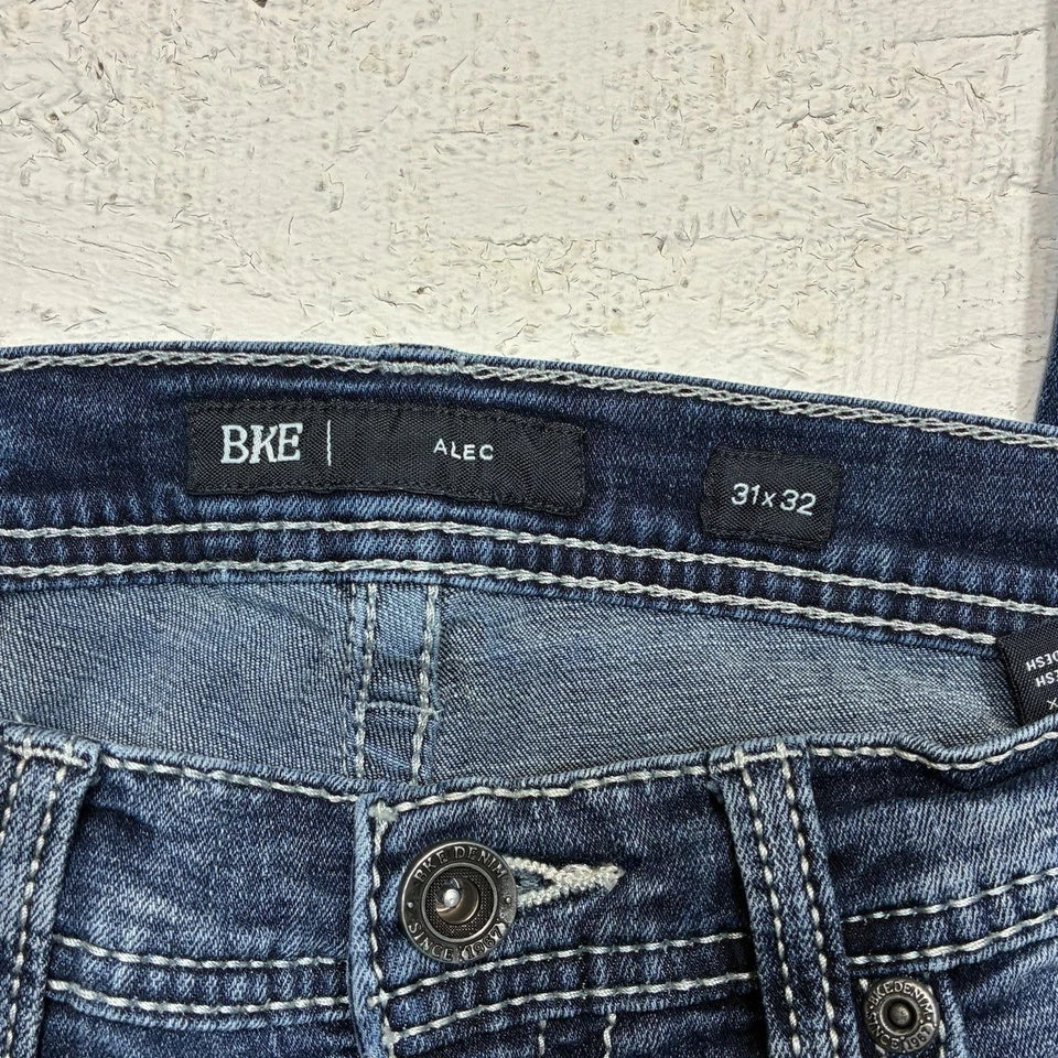 BKE Alec Jeans Mens 31x32 Blue Straight Leg Faded Dark Wash Denim Low Rise - Image 4 of 4