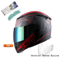 1Storm Motorcycle Full Face Helmet Skull King Matt Red One Extra Clear Shield