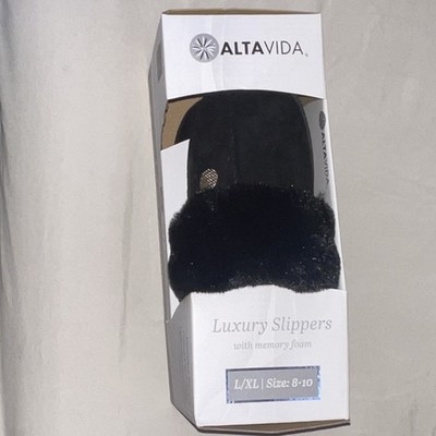 ALTAVIDA Luxury Slippers Faux Fur Memory Foam Fur Trim Black Women's 8-10
