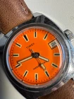 Timex Vintage 1970s Wind Up 31MM Watch Vivid Orange Dial Runs Good