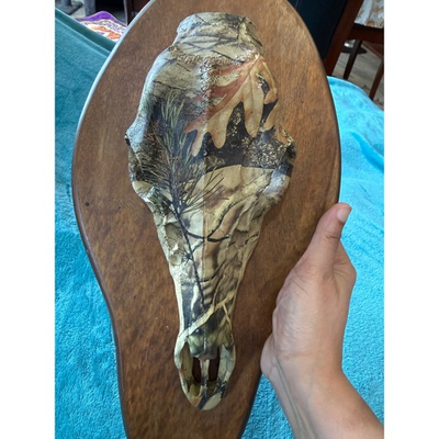 #ad #ad Camo Hydro Dipped Deer Skull Mounted on Wood Plaque Hunting Cabin Decor 15.5in $222.50