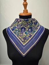 LIBERTY OF LONDON 68cm Silk Square Scarf Blue Floral Cream