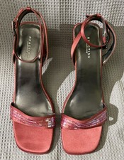 Block Heel Nine West SEXY  3”  Sandal Red Ankle Straps  9.5