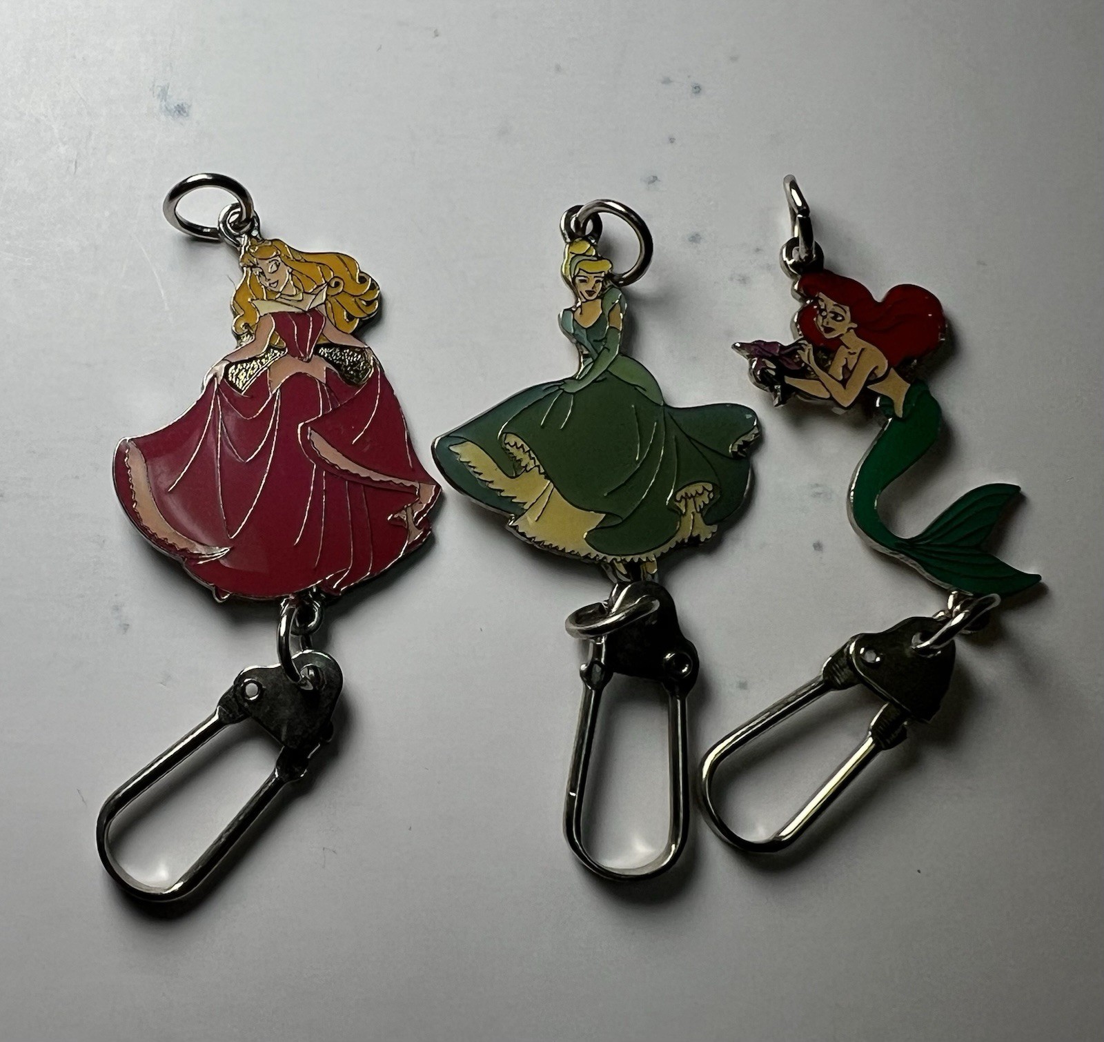 Disney Princess Zipper Pull Charm Lot Ariel Cinderella Auror