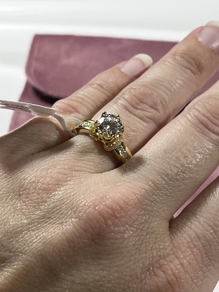 Suzy LeVian Sterling Silver Gold Ring Size 6.5 Cubic Zirconia Hidden Hidden Gem - Image 2 of 4