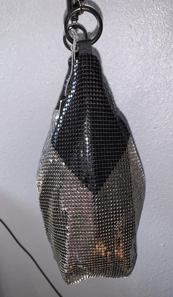Bolsa de ombro Whiting & Davis metal preta/prata nova com etiquetas - Imagem 3 de 4